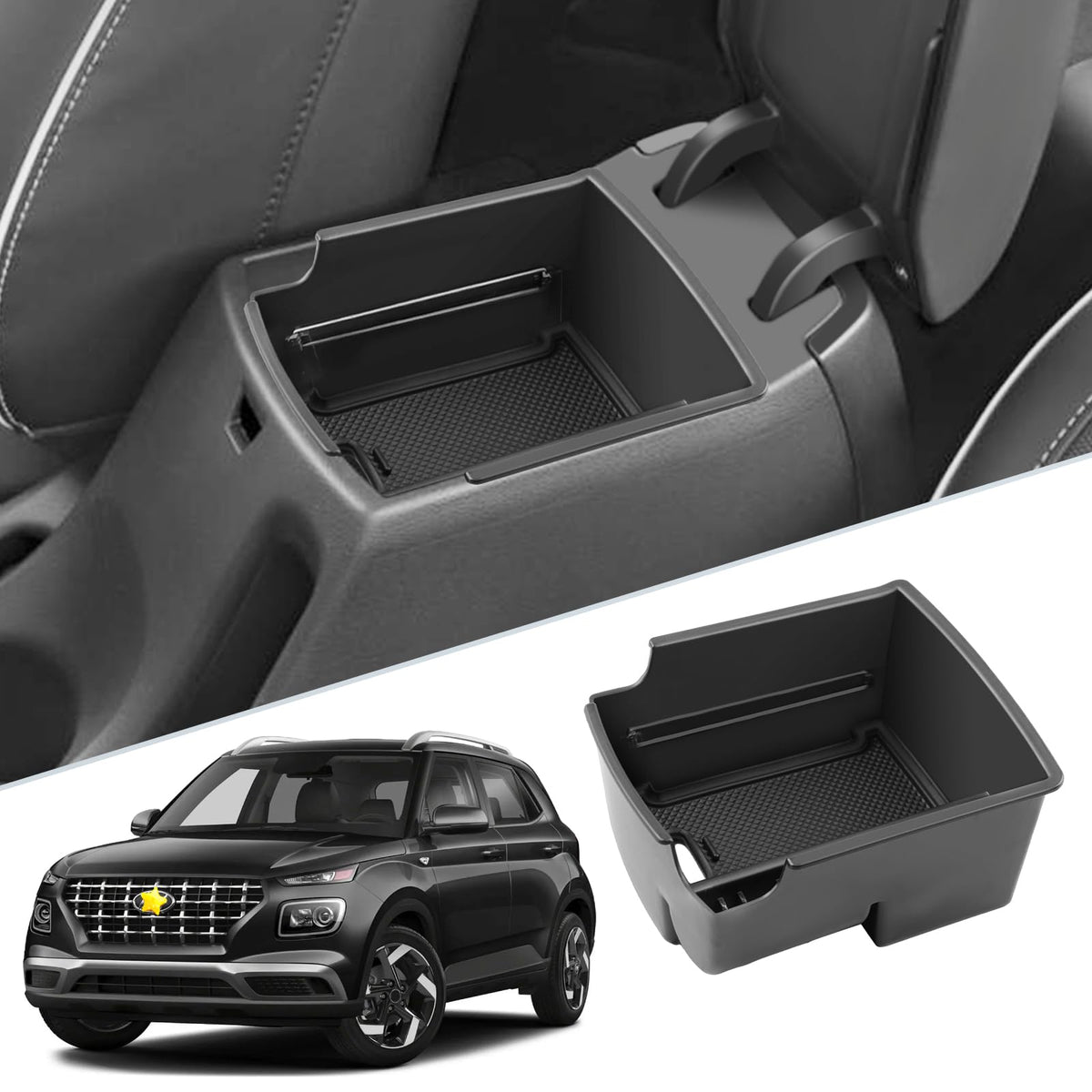 SKTU for 2020 2021 2022 2023 2024 Hyundai Venue Center Console Organizer Hyundai Venue 2022 2023 2024 Accessories Container Armrest Insert Organizer ABS Tray Pallet with USB Hole and Coin Holder