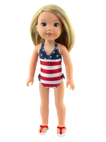 American Fashion World Fourth of July 'Red, White, and Cute' Bathing Suit for 14-Inch Dolls | Premium Quality & Trendy Design | Dolls Clothes | Outfit Fashions for Dolls for Popular Brands