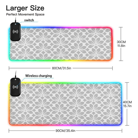Floral Wireless Charging Mouse Pad for Mobile Phone Extra Large Gaming Mousepad with 13 Lighting Modes Mouse Mat for Office Home Gaming MacBook PC Laptop Desk