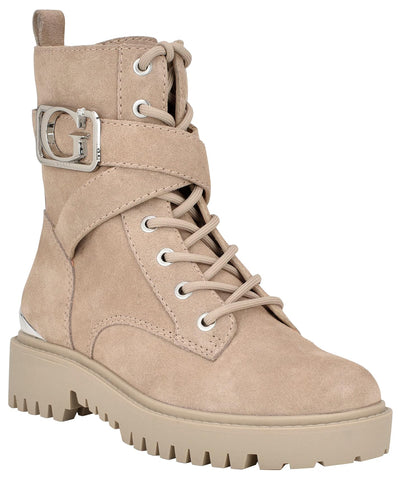 GUESS Women's ORANA Combat Boot, Taupe Suede 240, 10