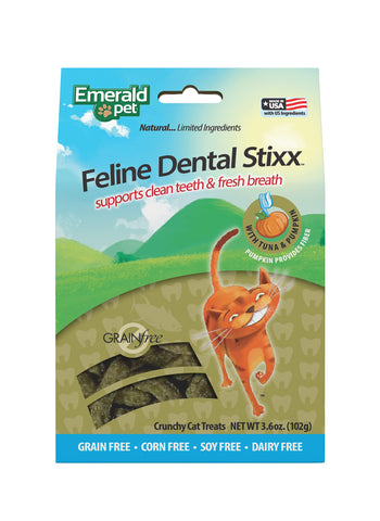 Feline Dental Stixx - Tasty and Crunchy Cat Dental Sticks with Pumpkin for Digestive Health - Natural Grain Free Dental Treats for Clean Cat Teeth and Fresh Cat Breath - Tuna Stixx, 3.6 oz