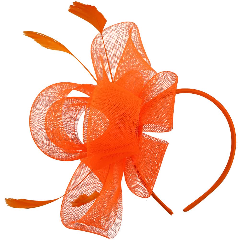 Beaupretty Orange Fascinator Tea Party Fascinator Hat Headband Fascinator Hat Clip Flower Mesh Ribbons on a Headband and a Clip for Girls and Women Fascinators Orange