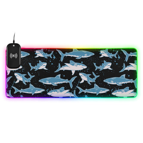 Creative Sharks Black-01 Wireless Charging Mouse Pad for Mobile Phone Extra Large Gaming Mousepad with 13 Lighting Modes Computer Mat for MacBook PC Laptop Desk Office Home Gaming