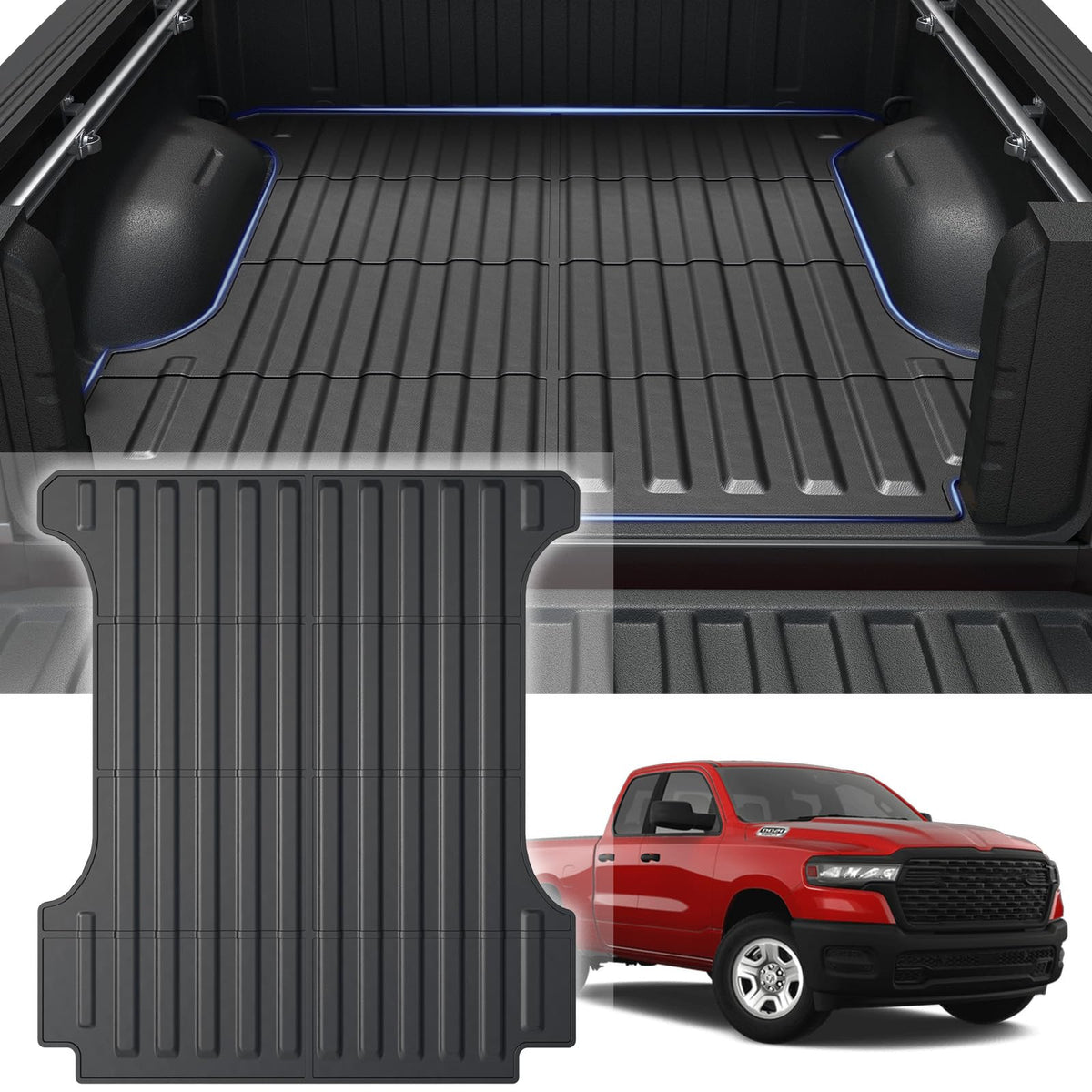 GALVAGNIATE Truck Bed Mat for 2019-2024 2025 Dodge Ram 1500 5.7FT Bed Accessories, All Weather TPE Pickup Truck Bed Liner Protection