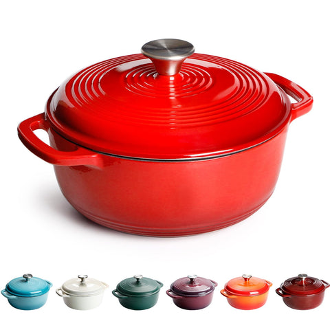 Cast Iron Dutch Oven, 22cm 3L 4.3kg - Round, Heavy-duty Cast Iron Casserole Dish With Lid, Non-Stick Enameled Dutch Oven for All Cooktops (Red)