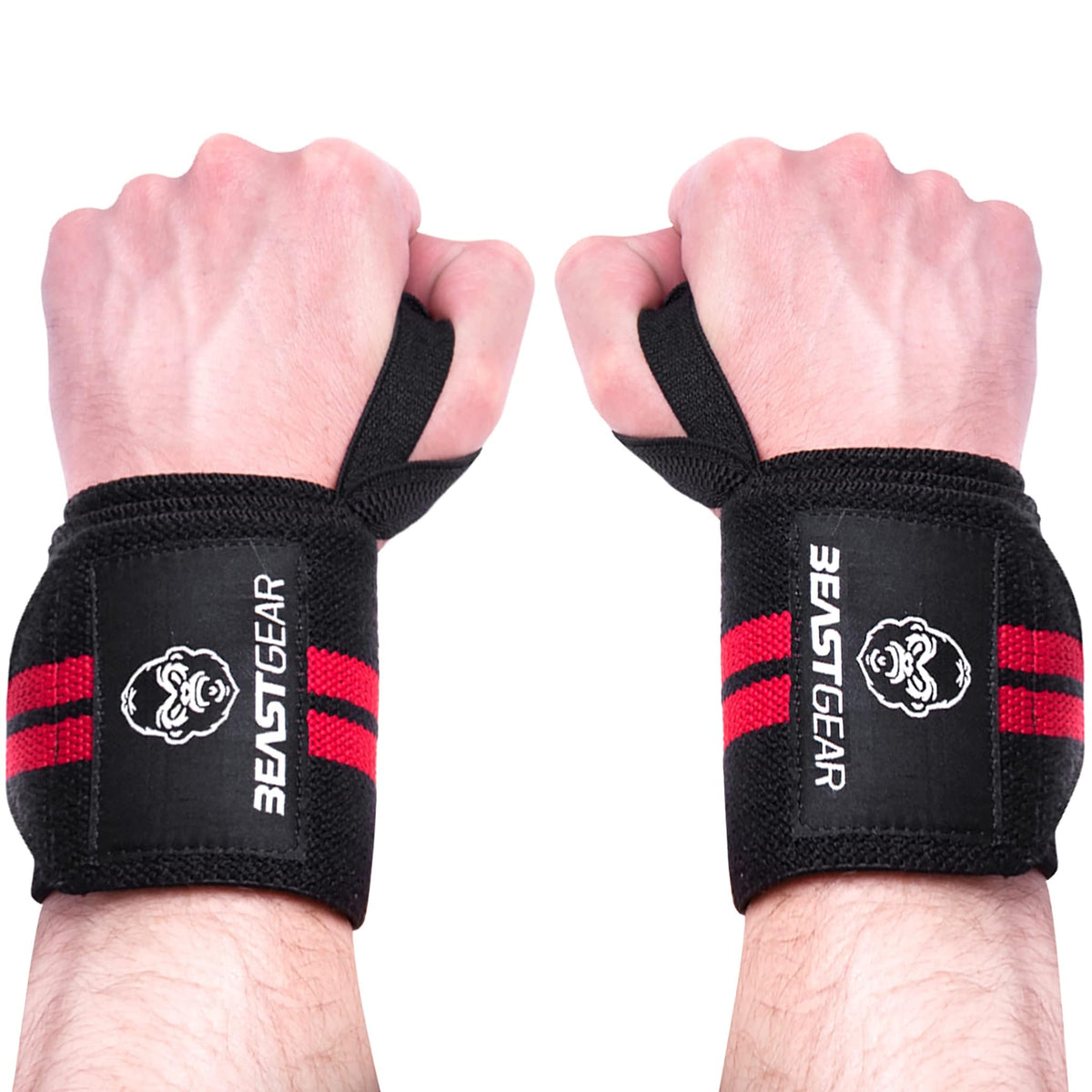 Beast Gear Professional Weight Lifting Wrist Support Wraps, Thumb Loop & One Size Fits All, Straps for Gym Fitness Training Workout