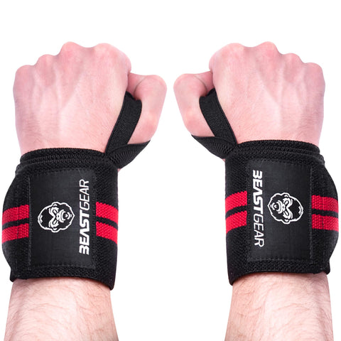 Beast Gear Professional Weight Lifting Wrist Support Wraps, Thumb Loop & One Size Fits All, Straps for Gym Fitness Training Workout