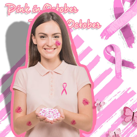 Dansib 600 Pcs Football Breast Cancer Awareness Pink Ribbon Tattoos Waterproof Body Breast Cancer Awareness Tattoo Stickers Removable Temporary Face Tattoos for Women Girl Fundraising Team Accessories
