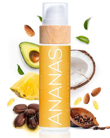 COCOSOLIS ANANAS tanning accelerator - organic tanning oil with vitamin E & pineapple scent for a quick, intensive tan - tanning enhancer for a rich chocolate tan - nourishing body lotion (110)