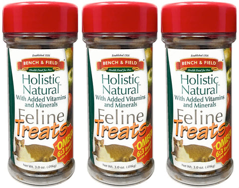 Bench & Field Holistic Natural Healthy Kitty Cat Treats | Crunchy Fish-Shaped Bites | Delicious Seafood Flavored Snack, 3-Ounce (Pack of 3 Bottles)