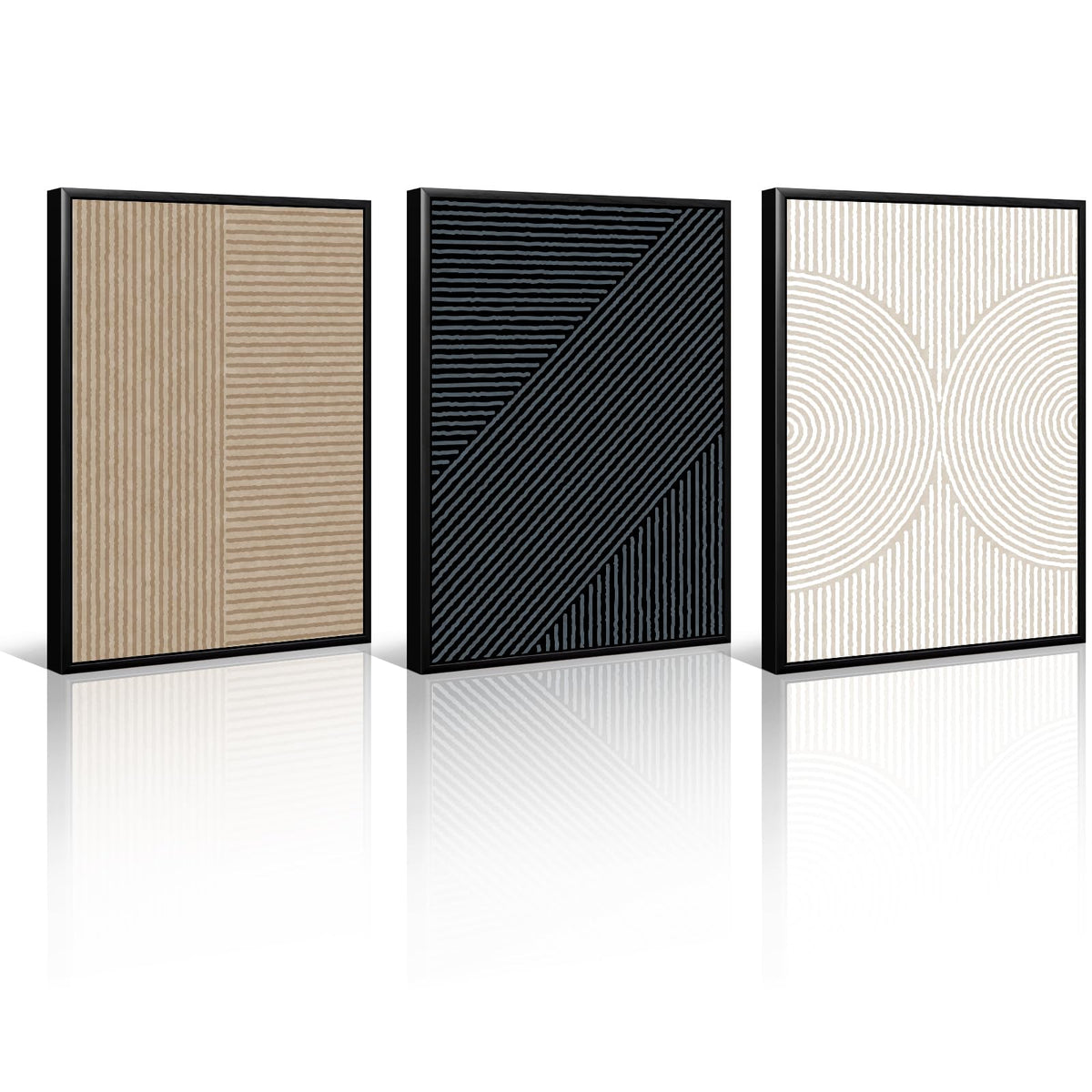 Modern Abstract Pictures Wall Art Boho Neutral Canvas Wall Art Minimalist Line Wall Decor Black Brown Artwork Abstract Modern Painting Prints for Living Room Bedroom 12x16 Inch Framed Set of 3