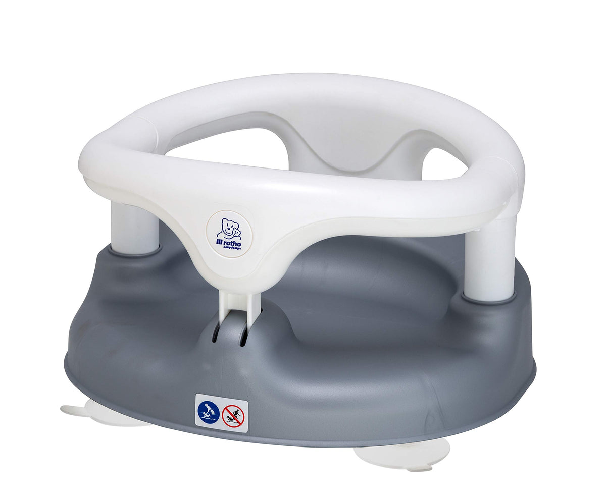 Rotho Babydesign Bath Seat, With hinged ring and child safety lock, 7-16 months, Up to 13 kg, BPA-, 35 x 31.3 x 22 cm, Pearl Silver/White