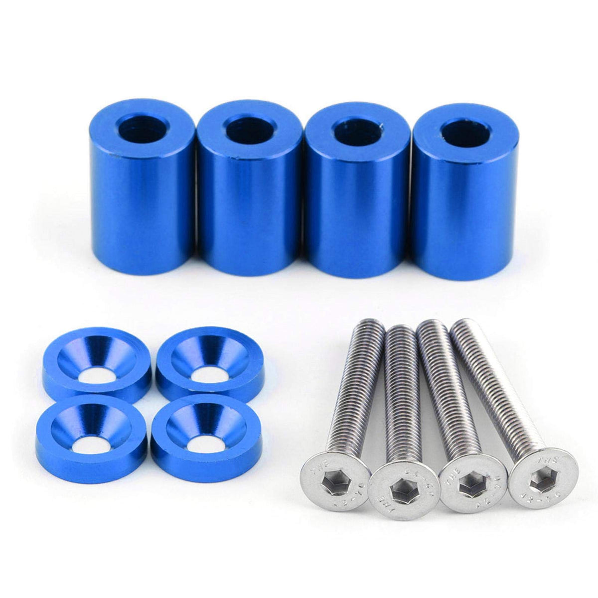 Akozon Bonnet Raisers Aluminum Alloy Hood Vent Spacers Screws Kit Modified Parts for Racing Car(Blue)