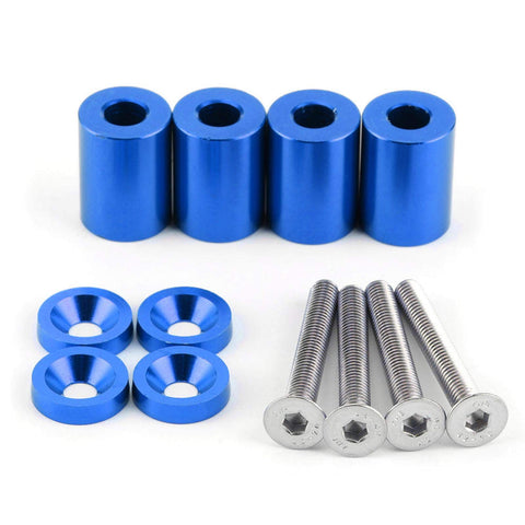 Akozon Bonnet Raisers Aluminum Alloy Hood Vent Spacers Screws Kit Modified Parts for Racing Car(Blue)