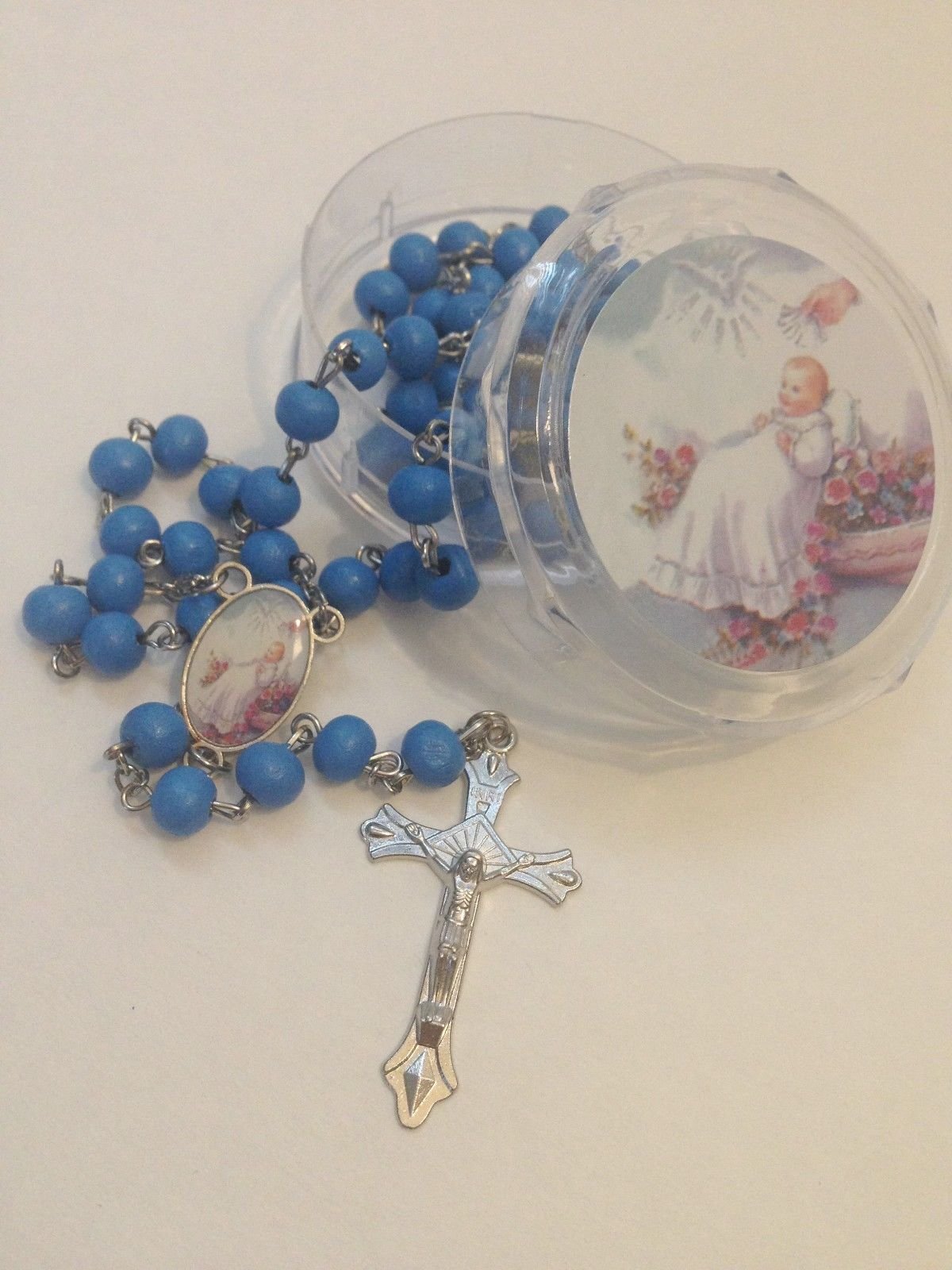 YRP 12 pcs New Blue Scented Wooden Rosaries Baby Baptism Party Favors Recuerdos Rosario