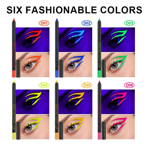 Neon Eyeliner Set,6 Colors Matte Colored Eyeliners Pen, Waterproof Smudge-proof Pigmented Graphic Liners,Glow In The Dark Body/Face Paint for Rave Halloween Makeup