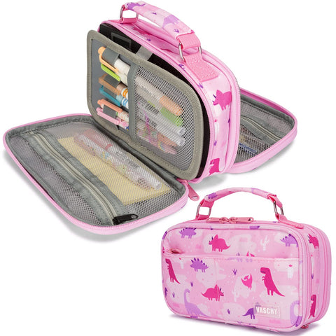 VASCHY Pencil Case for Girls, Aesthetic Kawaii Large Pencil Pouch Stationary Pencil Bag/Box for Preppy Kids, Pen Organizer Holder School Supply Pink Dinos