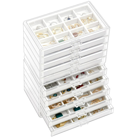 ProCase Earring Holder Organizer Jewelry Box with 10 Drawers, Acrylic Clear Earring Case with Adjustable Velvet Trays for Women - Warmwhite,10 Layers