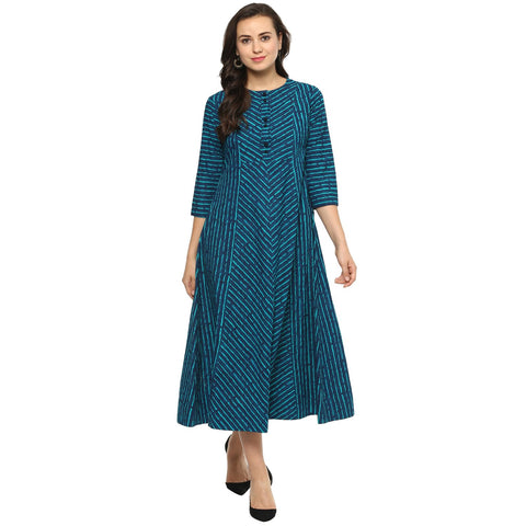 Idalia Women's Cotton Striped Flared Kurta X-Large Teal