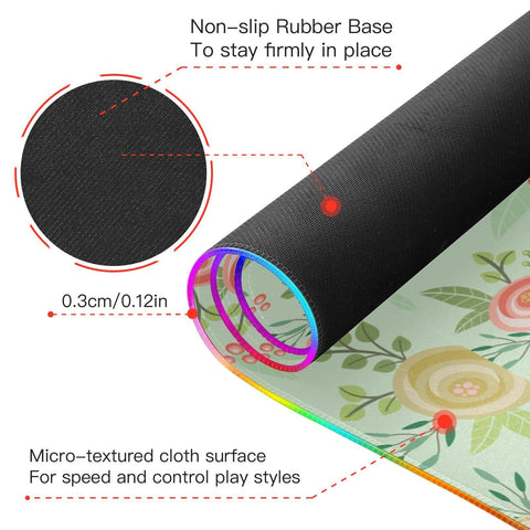 Beautiful Roses Red Yellow Wireless Charging Mouse Pad for Mobile Phone Extra Large Gaming Mousepad with 13 Lighting Modes Extended Desk Mat for MacBook PC Laptop Desk Office Home Gaming