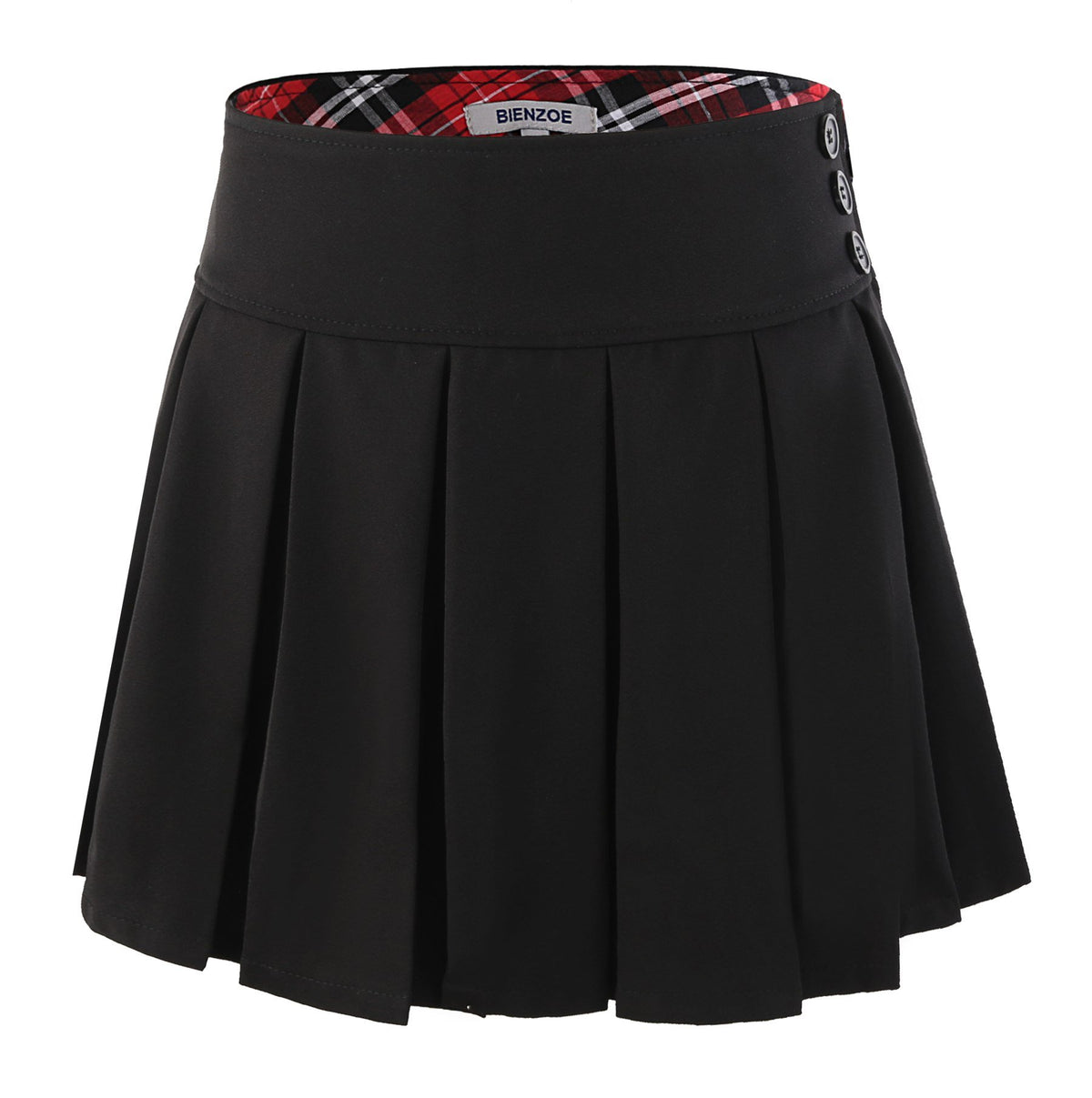Bienzoe Girl Elastic Polyester Pleated School Dance Skirt, Black, 13-14 AÃ±os