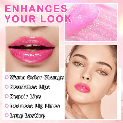 QIUFSSE Magic Color Changing Lip Oil Stain Color Changing Lip Gloss Hydrating Lip Oil Tinted Shimmer Plumping Lip Glow Oil for Lip Care and Dry Lips