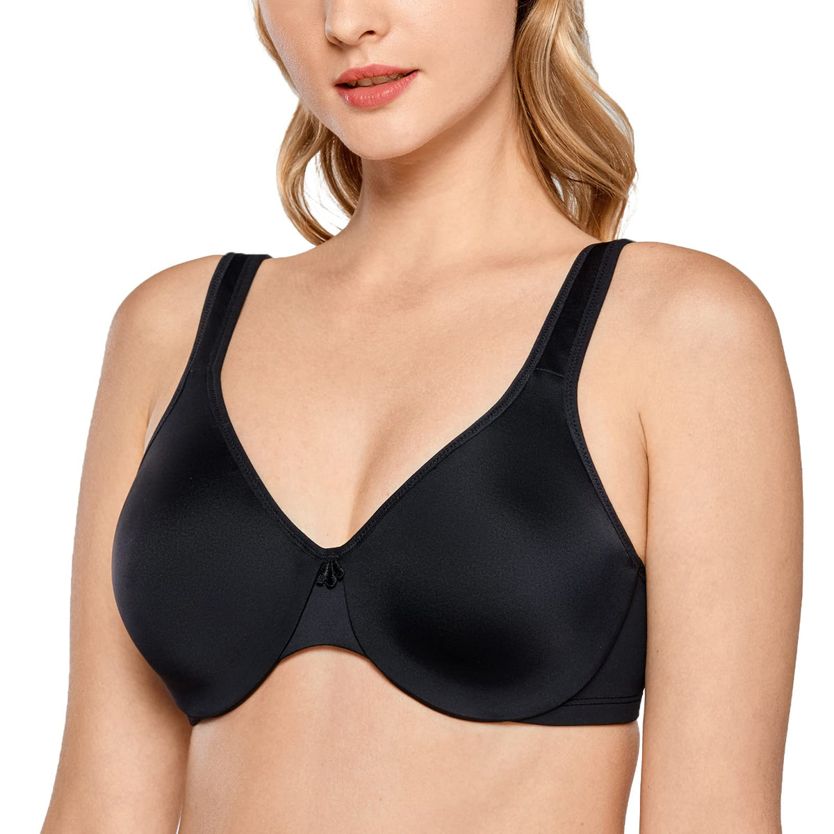 DELIMIRA Women's Minimizer Bra Plus Size Underwire Smooth Full Coverage Seamless Bras Black 36B