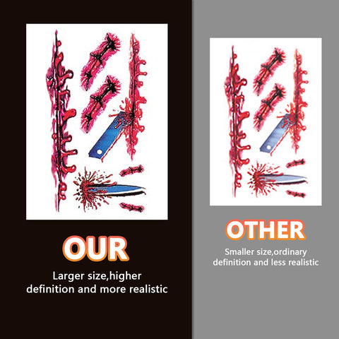 XiaoTu 20 PCS Halloween Scar Temporary Tattoos,Halloween Makeup Kit for Adults Women Men,Realistic Fake Scars Bloody Wound Stitch Horror Zombie Makeup Sticker Tattoos Cut Waterproof Tattoo Stickers Sets