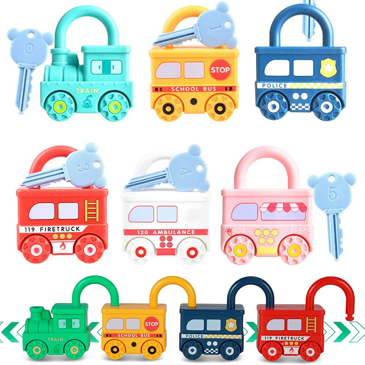 PUZAME Lock and Key Toy, Montessori Toys for 1 2 3 4 5 Toy Toddler Activities 6 Padlock Car Modles Matching Counting Game Fine Motor Skills Toy Preschool Educational Learning Toys for Kids Boys Girls