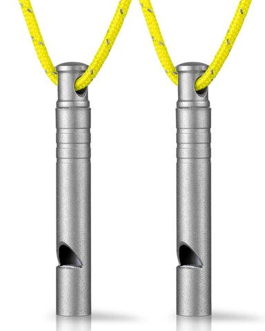 TISUR Titanium Emergency Whistle,120db Safety Whistle with Lanyard,Outdoor Survival Small Whistle for Life Saving,Hiking,Pets Training,Coach Sports (Gray-2PCS)