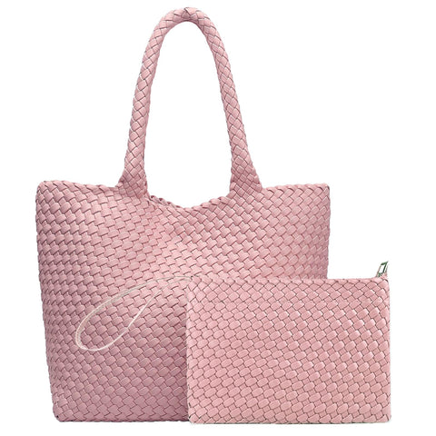 JINMANXUE Woven Tote Bag For Women, Work Large Purses Shopper Shoulder Bags, Travel Handwoven Handbag Summer Beach Totes (Pink1)