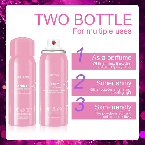 Body Glitter Spray 2 Pack, Glitter Spray for Hair and Body,Face Glitter Makeup Body Shimmer Spray,Lightweight High Pigmented Quick Dry Long-Lasting Hair Glitter (2PCS)