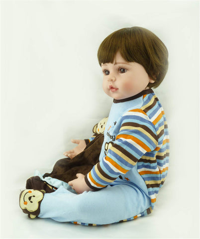 iCradle Angelbaby Reborn Dolls Toddler Boy 24 inch Soft Silicone Real Looking Cute Short Brown Hair New Born Baby Reborn Child Toys for Ages 3+
