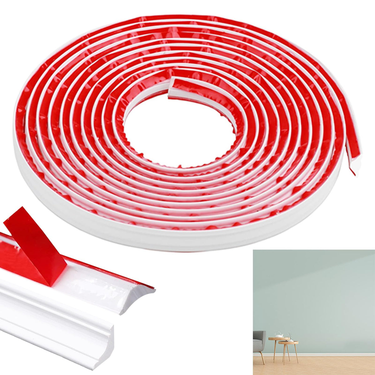 YBCCBY Decorative Moulding Self-Adhesive Ceiling Mouldings White Ceiling End Strip Stucco Moulding Strips 5 m Wall Moulding PVC Skirting Board Decorative Strips Ceiling Quadrant Edge Strips Panel