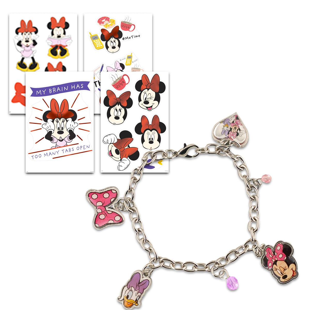 Disney Minnie Mouse Charm Bracelet for Girls - Bundle with Disney Minnie Mouse and Daisy Duck Charm Bracelet and More | Disney Charm Bracelet Set