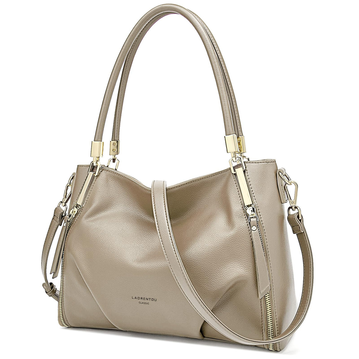 Women's Genuine Leather Tote Handbag, Top-handle Purse and Handbags for Women Satchel Large Shoulder Bag, 01 Gold, One Size