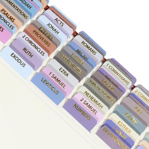 Idyllic Grace - Joyful - Bible Tabs - Gold Foil Lettering - Bible Journaling - Study - Old and New Testament - Christian - Catholic - Apocrypha - Index Tabs - 90 Tabs - Glossy Laminated - Durable