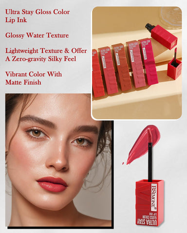 Liquid Lipstick,Ultra Stay Vinyl Lipstick Ink,Nude Pink Glossy Full Coverage Tinted Lip Gloss,Highly Pigmented Velvet Lip Color Makeup,Non-stick Cup Long Lasting Waterproof Lip Tint Stain for Women-03
