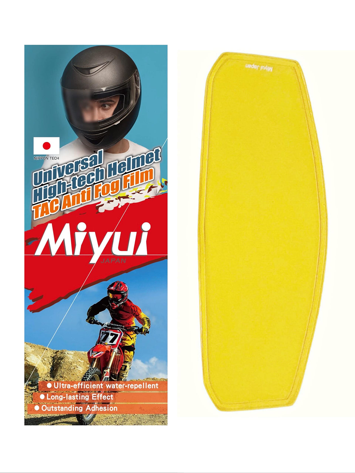 Miyui Japan Universal Motorcycle Helmet Shield Anti-Fog Film, Yellow Visor Lens Insert Fog Resistant 9,7 cm x 25,5 cm