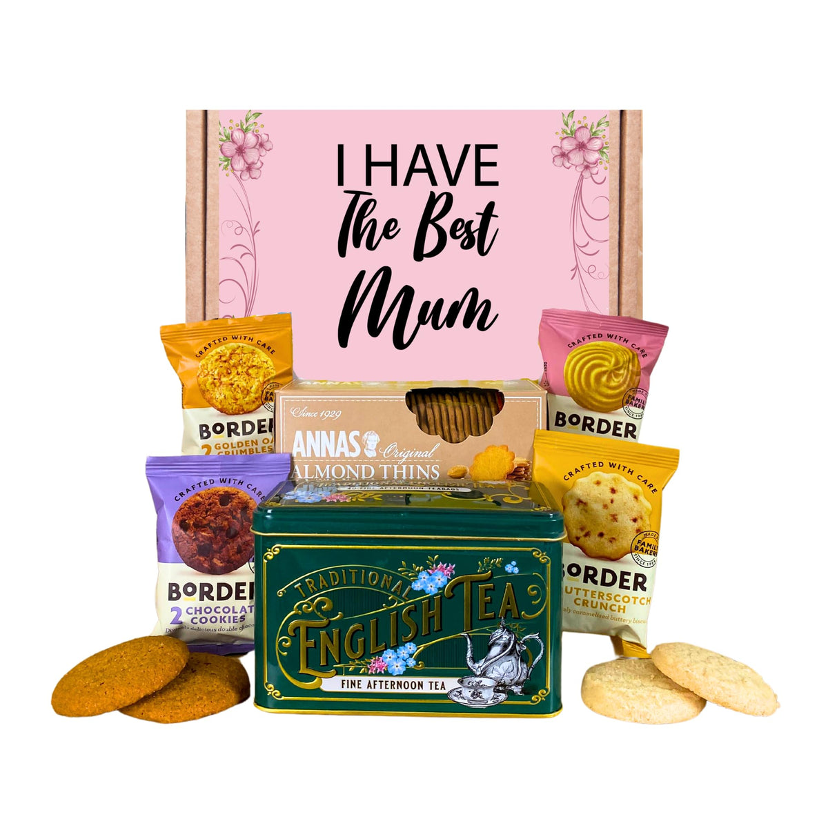Afternoon Tea Hamper For Mum | Luxury Gift For Women Biscuits Gift set Including 40 Tea Bags, Border Biscuits & Almond Thins | Mummy Gifts