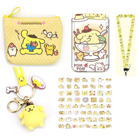Kawaii Pompompurin ID Badge Holder with Lanyard Pompompurin Keychain Pompompurin Wallet Pompompurin Stickers 60 Pcs Cute Pompompurin Gift Set Pompompurin Accessories Set for Girls