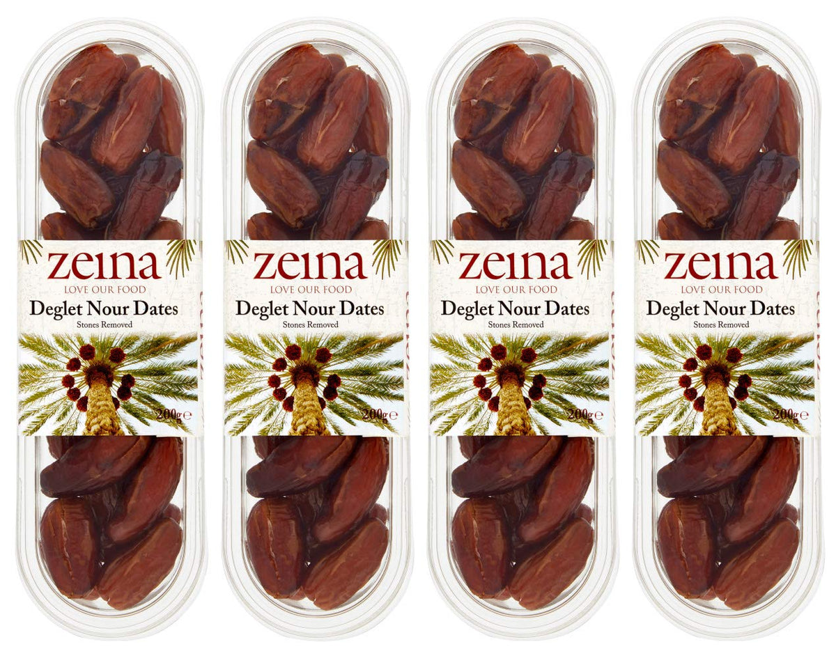 Zeina Pitted Deglet Nour Dates (4 x 200g) - Gluten Free and Vegan Approved Tunisian Dried Dates