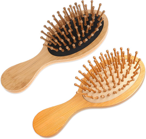 2 PCS Travel Brushes for Hair,Bamboo Brush Mini Hair Brush Anti-Static Bamboo Hair Brush Massage Scalp Detangling Brush Yellow Mini HairBrush Natural Wooden Pocket Travel Small Hair Brush for All Hair