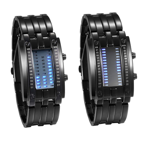 JewelryWe Mens Womens Digital Watch LED Binary 30M Waterproof Watches Alloy Band Sports Military Wristwatch