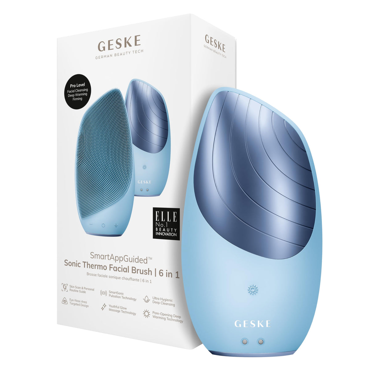 GESKE SmartAppGuided™ Sonic Thermo Facial Brush | 6 in 1 | skin cleansing | cleansing brush with thermal function | facial massager | electric facial brush | facial cleansing device