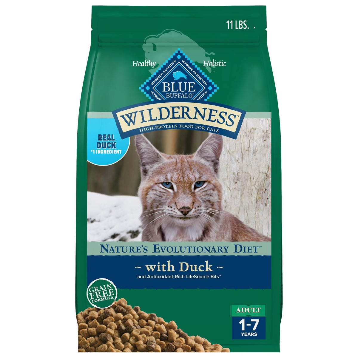 Blue Buffalo Wilderness High Protein, Natural Adult Dry Cat Food, Duck 11-lb
