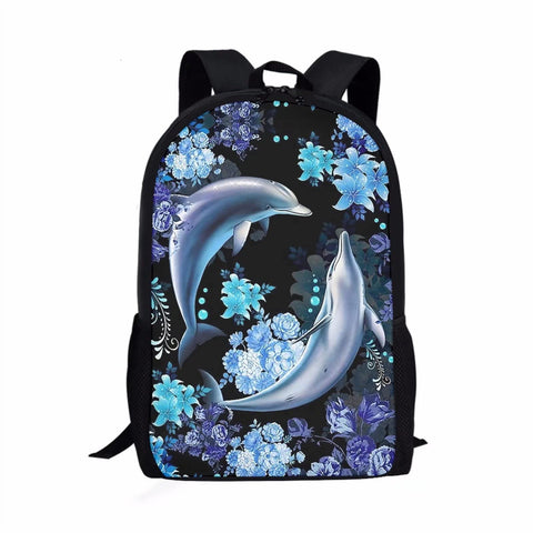 BYCHECAR Dolphin Kids Backpack for Girls Elementary School Bags Children Bookbag with Water Bottle Pockets,Kids Back Pack Hiking Daypack