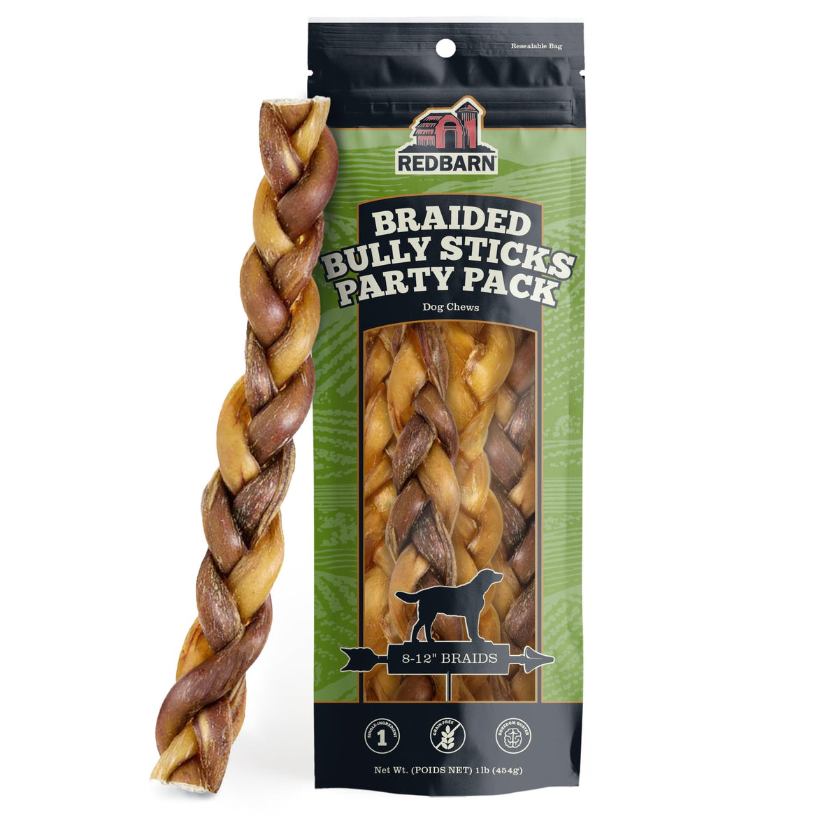 Redbarn All Natural 8-12ÃƒÆ’Ã‚Â¢ÃƒÂ¢Ã¢â‚¬Å¡Ã‚Â¬Ãƒâ€šÃ‚Â Braided Bully Sticks for Medium & Large Dogs - Healthy Long Lasting Beef Chews Variety Party Pack - Single Ingredient Low Odor Rawhide Free - 1 lb Bag - Packaging May Vary