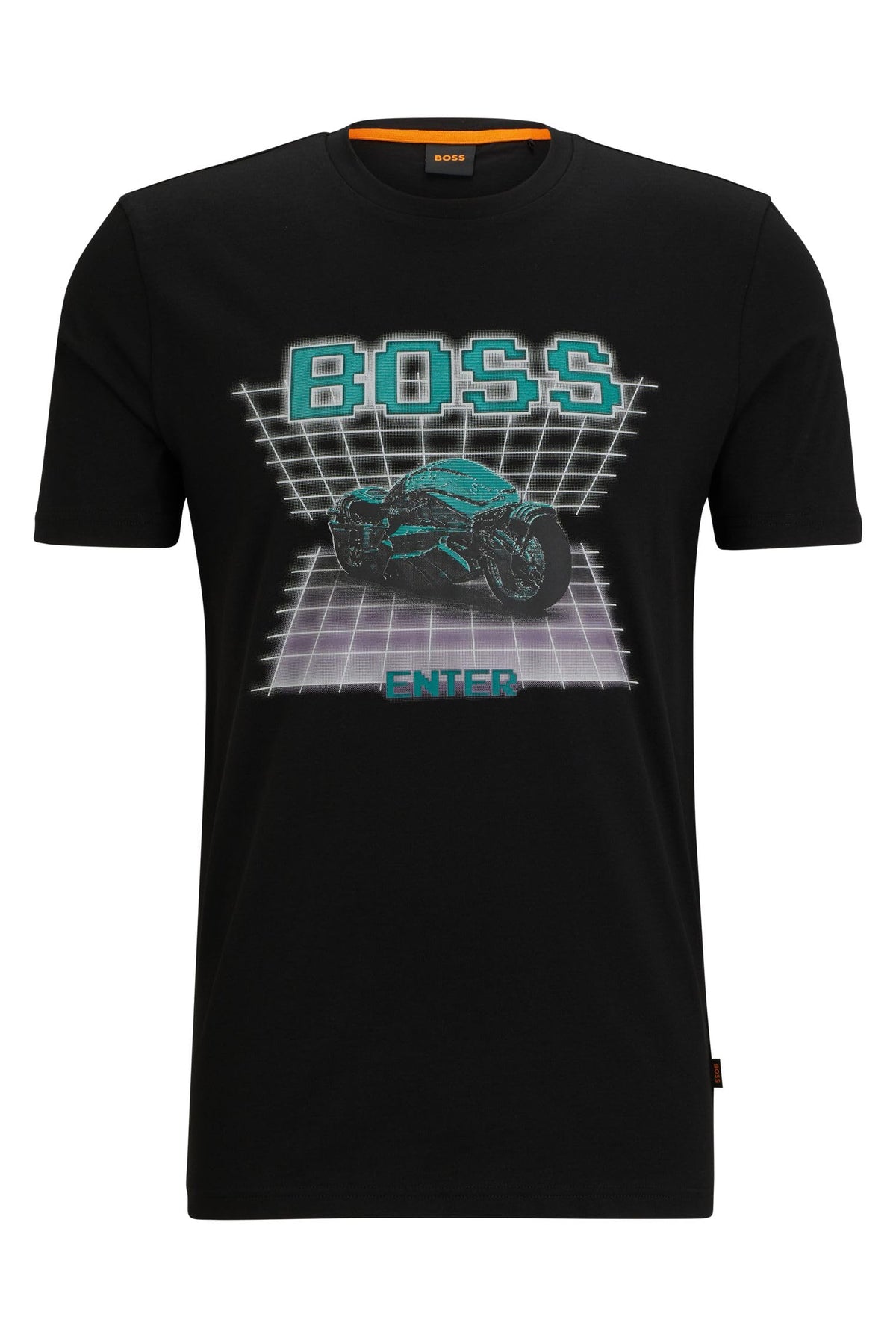 BOSS Mens TeEnter Cotton-Jersey T-Shirt with Seasonal Logo Artwork Black