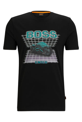 BOSS Mens TeEnter Cotton-Jersey T-Shirt with Seasonal Logo Artwork Black